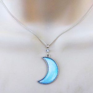 Blue crescent moon necklace
